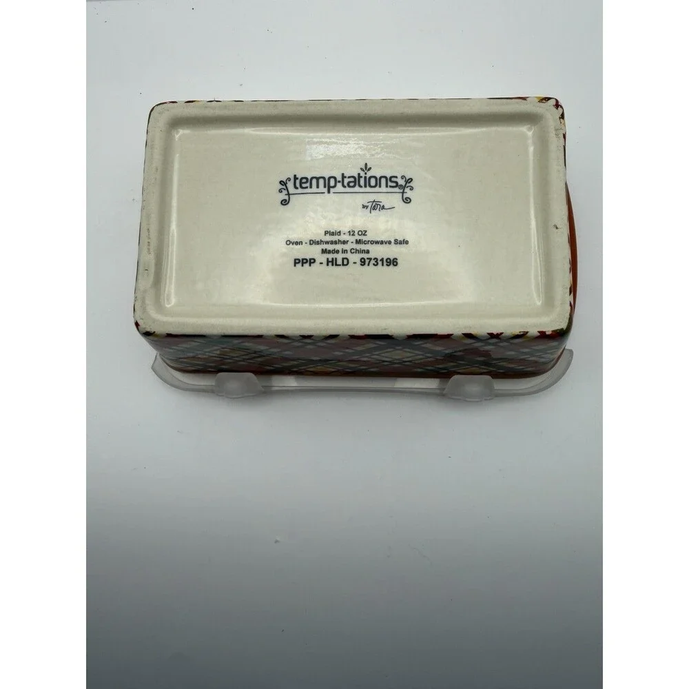 Temp-Tations By Tara 12 Ounce Mini Loaf Dish Red/White/Blue Plaid With Lid
